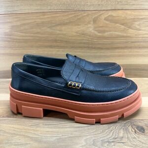 ANGULUS Chunky Platform Loafers Womens 9 9.5 EU 40 Black Brick‎ Leather Slip On